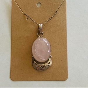 Vintage Pink Quartz with Silver Setting Necklace